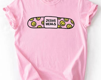 Jesus heals band aide - Jesus heals - funny - religious - Jesus - Direct to film transfer - Ready to press - Custom transfers