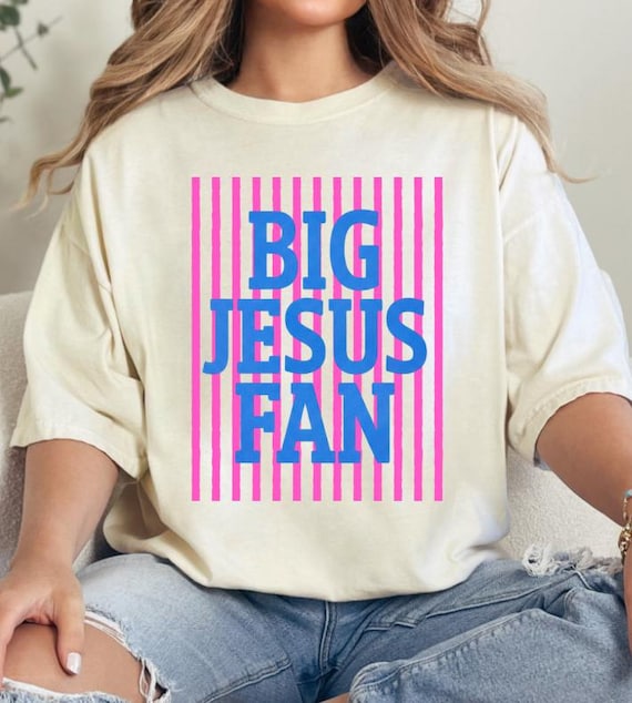 Big Jesus Fan - stripes - Pink and Blue - religious - Jesus - Direct to film transfer - Ready to press - Custom transfers - DTF