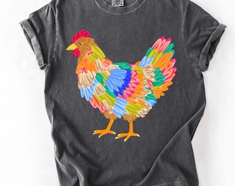 Colorful Chicken -hen - chick - farm - Direct to film transfer - Ready to press - Custom transfers