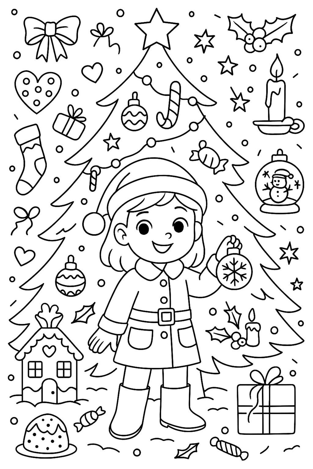 Christmas Coloring Poster A3 Fine in Front of the Christmas
