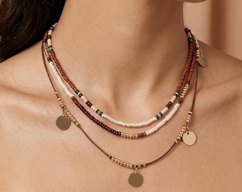 Boho Multilayer Necklace Colorful Bohemian Statement Necklace Festival Jewelry Gift