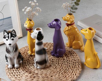 Hunde Resin Vasen - Husky, Shiba Inu, Labrador Bud Vasen für Wohnkultur