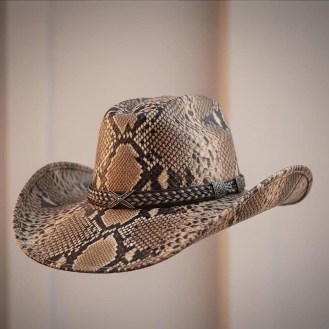 Python Print Western Cowboy Hat Faux Snakeskin Leather Exotic Animal ...
