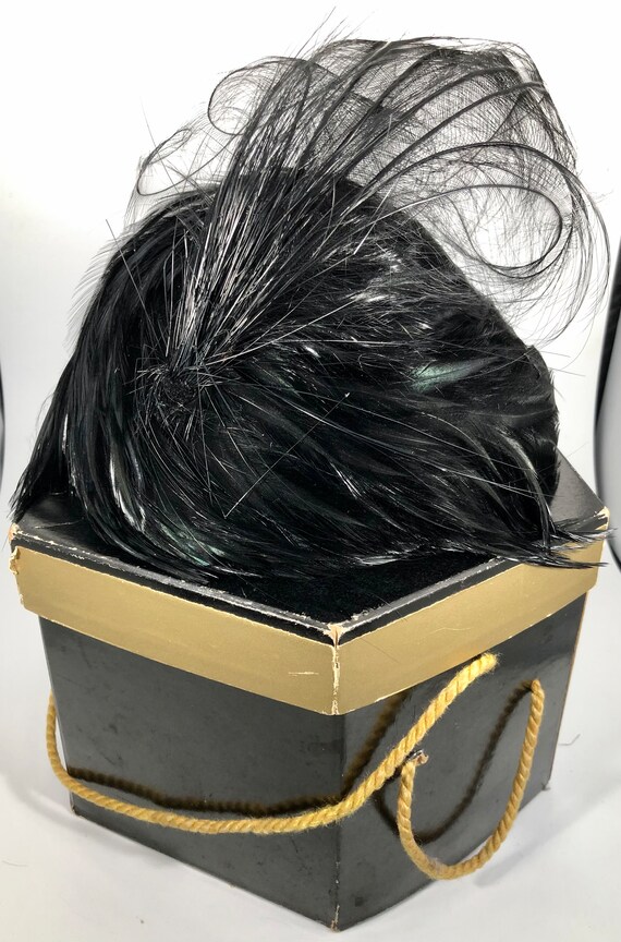 Vintage Black Feathered Hat and Hatbox- 1910-1920… - image 2