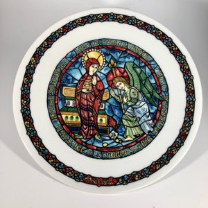 Henri d&#39;Arceau-Vintage Limoges Porcelain Noel Vitrail -1982 - Christmas Plate - &quot;L&#39;Annonciation&quot;