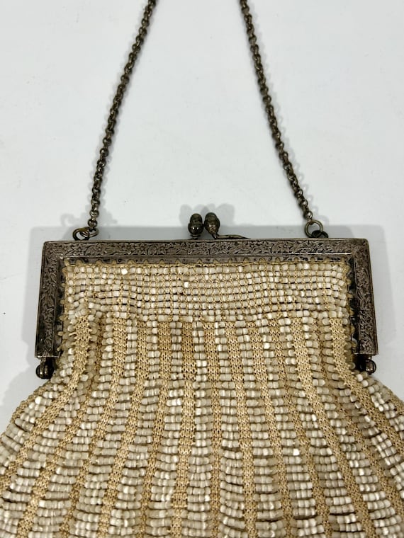 Antique Art Deco Ivory Beaded Filigree Evening Bag - Gem