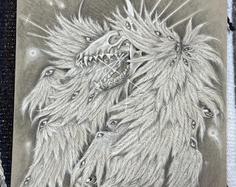 Angel drawing print - seraphim canine dark art