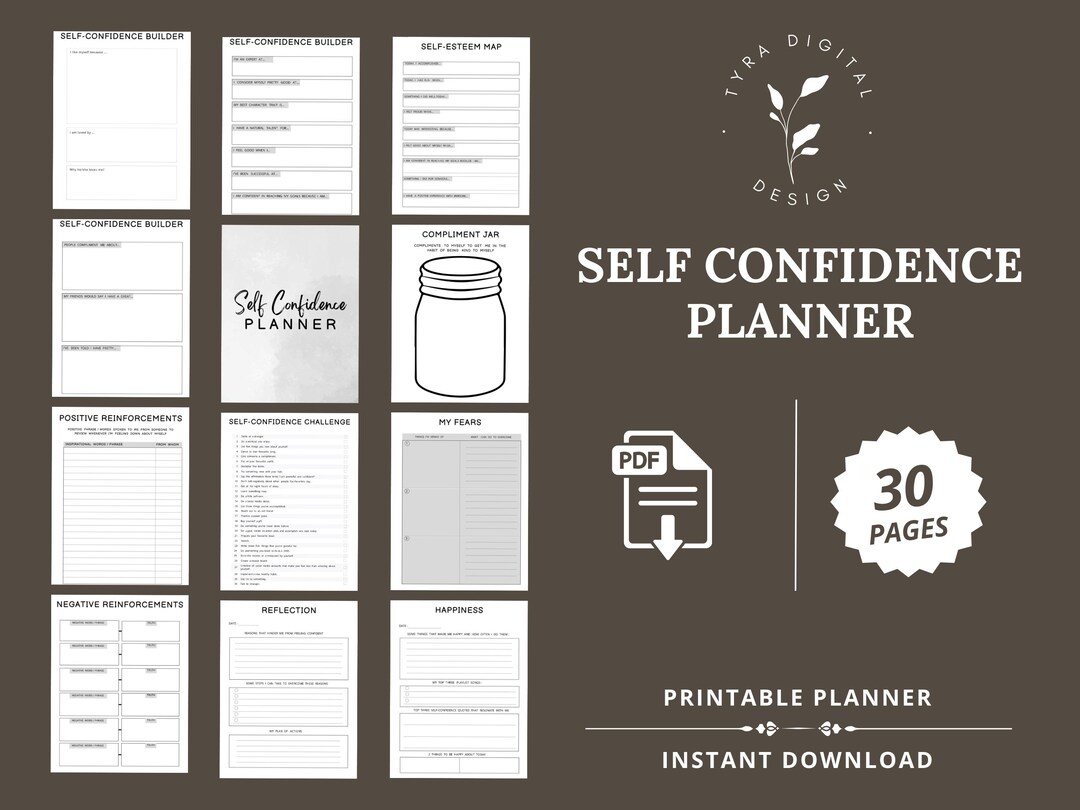 Self Confidence Planner: 30-day Challenge, Undated Journal PDF - Etsy