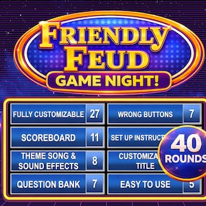 Friendly Feud Family Game, Editable Powerpoint Game Show with Auto Score, Family Friendly Party Games, Office Edition, Office, Trivia Night