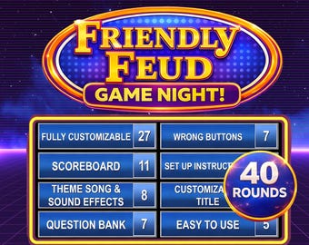Friendly Feud Family Game, Editable Powerpoint Game Show with Auto Score, Family Friendly Party Games, Office Edition, Office, Trivia Night