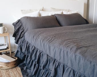 Manta de linho com babados. Manta. Colcha de linho. 100% linho. Natural. Ecológica. Todas as cores. Todos os tamanhos.