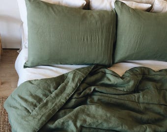 Conjunto de capa de edredom em linho: roupa de cama em linho natural lavado em pedra. Fecho conversível.