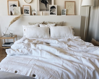 Conjunto de capa de edredom em linho: roupa de cama em linho natural lavado em pedra. Fecho com botões.