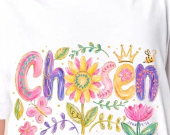 Kids Christian, png-ontwerp om te bedrukken tshirts, draagtassen, trendy meisjes, peuters of baby's namaak geschilderd ontwerp, gekozen (digitale download)