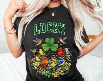 Lucky Bird PNG, St Patrick's Day Sublimation Design, Colorful Birds Clover Graphic (Digital Download)
