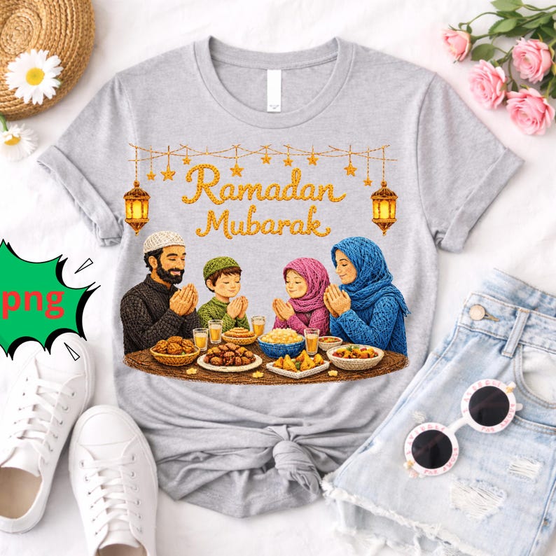 Ramadan Mubarak Family Iftar, Faux Crochet PNG, Islamic Design (Digital Download) image 5