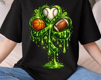 St Patricks Day Sports SVG PNG – Shamrock Basketball Baseball Football Design, Lucky Irish Digital Download