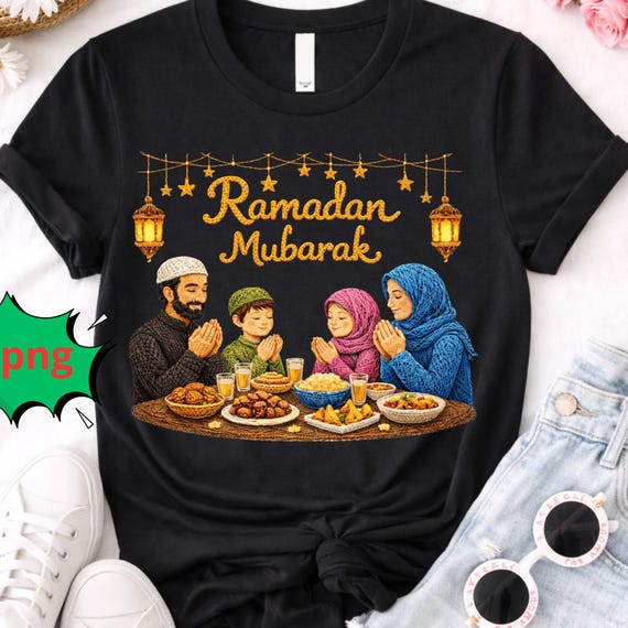 Ramadan Mubarak Family Iftar, Faux Crochet PNG, Islamic Design (Digital Download)