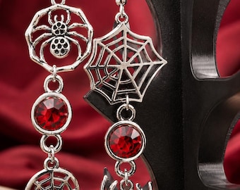 Orecchini a ragnatela rosso sangue, pendenti gotici da vampiro, regalo romantico e dark.