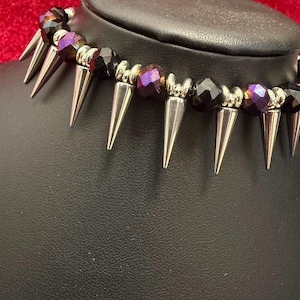 Purple and Black Spike Choker, Punk Goth Beaded Necklace, Goth Girlfriend Gift image 6