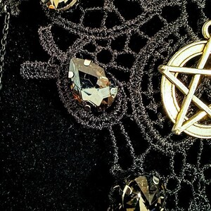 Pentagram Black Lace Choker, Smoky Crystal Witch Necklace, Occult Goth Gift for Her image 5