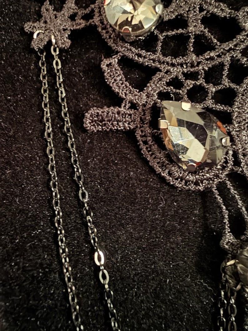 Pentagram Black Lace Choker, Smoky Crystal Witch Necklace, Occult Goth Gift for Her image 8