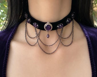 Dark Purple Velvet Choker, Victorian Vampire Necklace, Dark Romantic Gift for Her