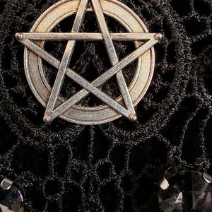 Pentagram Black Lace Choker, Smoky Crystal Witch Necklace, Occult Goth Gift for Her image 6