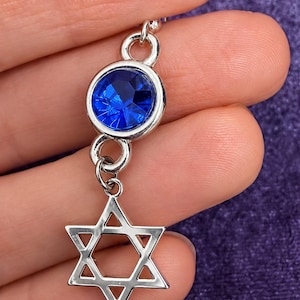 Blue Crystal Star of David Earrings, Gothic Judaica Dangles, Alternative Jewish Gift image 6