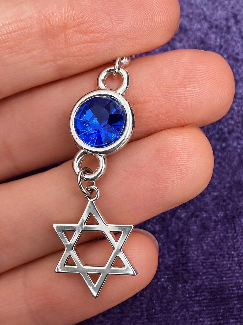 Blue Crystal Star of David Earrings, Gothic Judaica Dangles, Alternative Jewish Gift image 6
