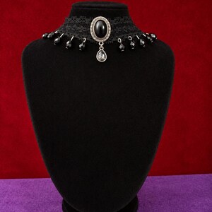 Black Lace Victorian Choker, Crystal Drop Necklace, Gothic Romantic Jewelry image 3