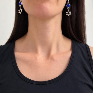 Blue Crystal Star of David Earrings, Gothic Judaica Dangles, Alternative Jewish Gift image 4