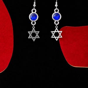 Blue Crystal Star of David Earrings, Gothic Judaica Dangles, Alternative Jewish Gift image 8