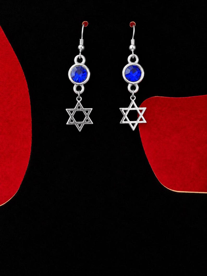 Blue Crystal Star of David Earrings, Gothic Judaica Dangles, Alternative Jewish Gift image 8