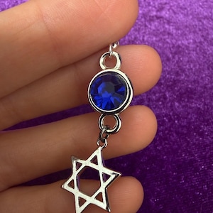 Blue Crystal Star of David Earrings, Gothic Judaica Dangles, Alternative Jewish Gift image 7
