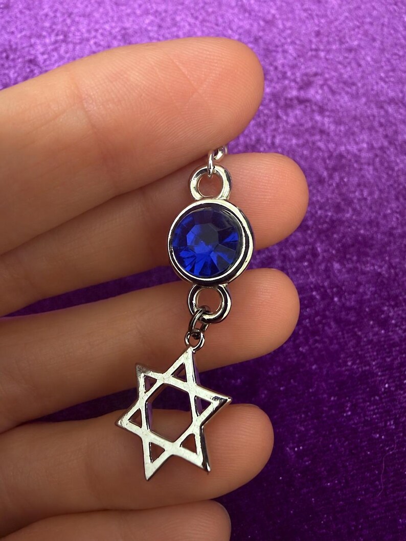 Blue Crystal Star of David Earrings, Gothic Judaica Dangles, Alternative Jewish Gift image 7
