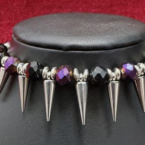 Purple and Black Spike Choker, Punk Goth Beaded Necklace, Goth Girlfriend Gift image 4
