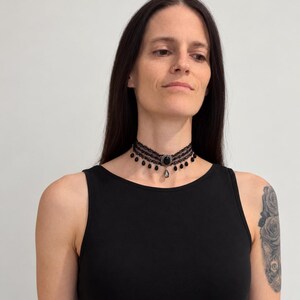Black Lace Victorian Choker, Crystal Drop Necklace, Gothic Romantic Jewelry image 2