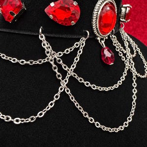 Blood Red Gem Velvet Choker, Victorian Vampire Draped Chain Necklace, Goth Gift for Her image 5