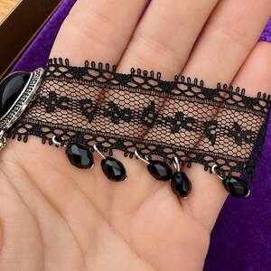 Black Lace Victorian Choker, Crystal Drop Necklace, Gothic Romantic Jewelry image 7