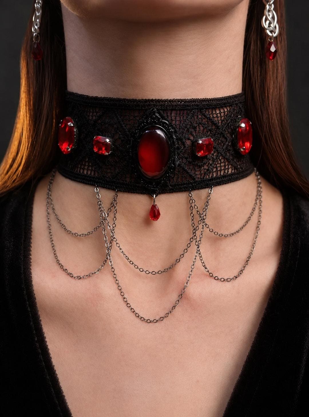 Ruby red Victorian gothic choker