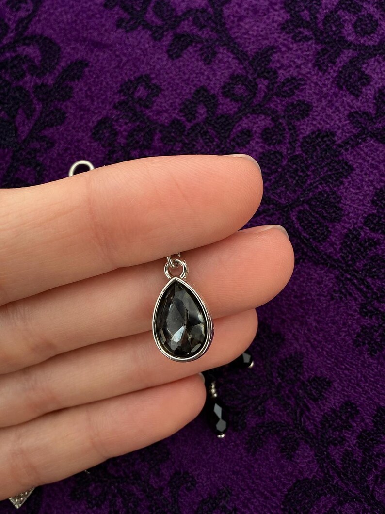 Black Lace Victorian Choker, Crystal Drop Necklace, Gothic Romantic Jewelry image 8
