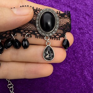 Black Lace Victorian Choker, Crystal Drop Necklace, Gothic Romantic Jewelry image 6