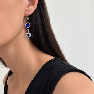 Blue Crystal Star of David Earrings, Gothic Judaica Dangles, Alternative Jewish Gift image 9