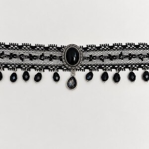 Black Lace Victorian Choker, Crystal Drop Necklace, Gothic Romantic Jewelry image 10