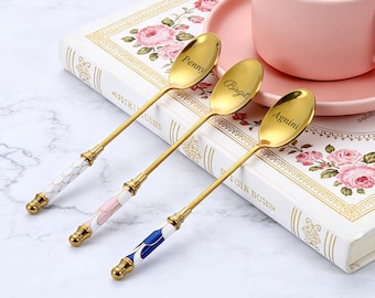 Personalized Coffee Spoon - Custom Tea Spoon - Personalized Gold Tea Spoon - Ceramic Handle Coffee Spoon - Petite Stainless Steel spoon