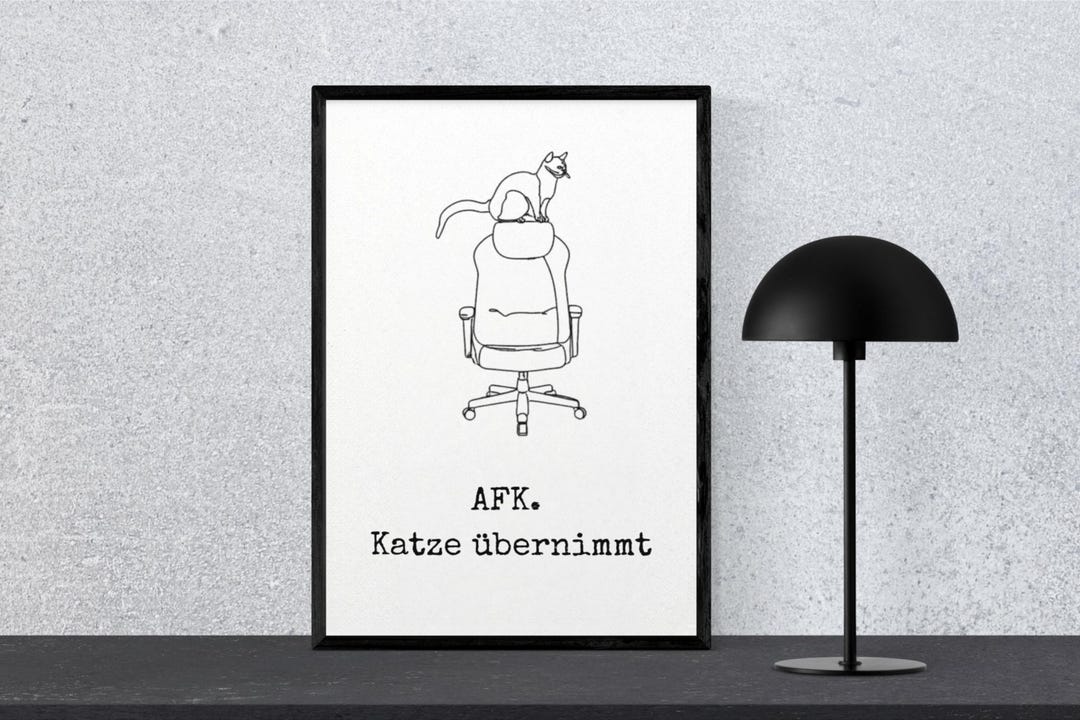 AFK – Cat Takes Over | Funny Cat Poster | Minimal Line Art | Gift for ...