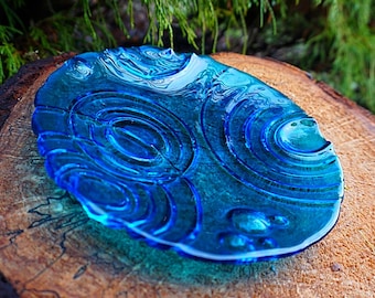 Handmade Fused Glass Bowl – Blue Ripple Style Dish