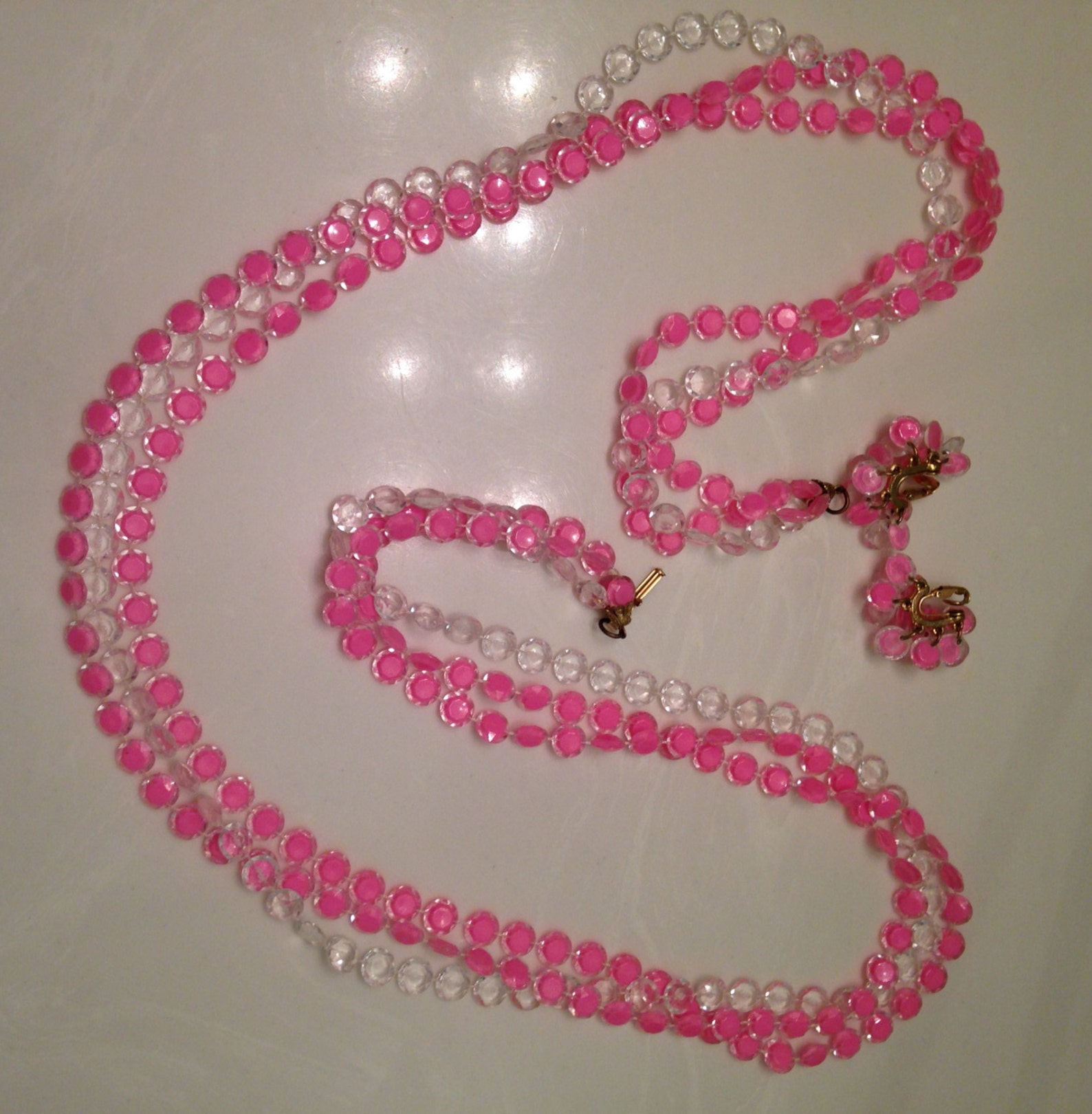 Bright Pink Long Pink Necklace Set3 Strand1960's48 Etsy