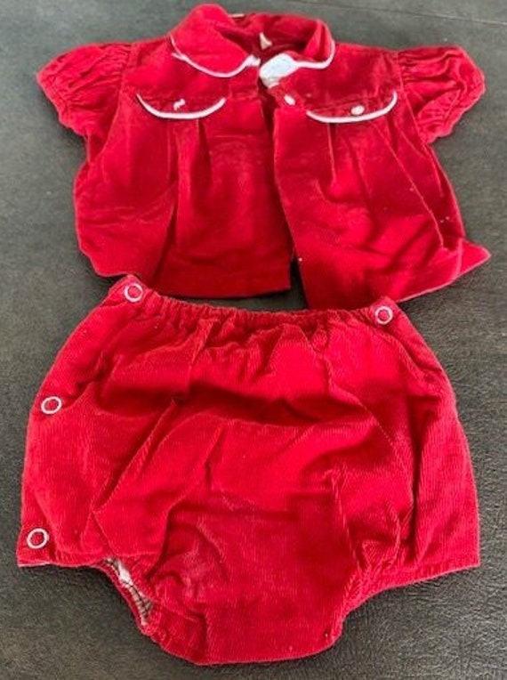 1956 Baby Girl Red Corduroy Top and Bloomers,  Mid